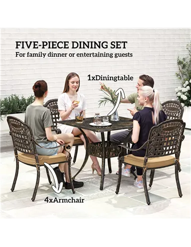 Outsunny Five-Piece Cast Aluminium Garden Dining Set - Bronze Tone