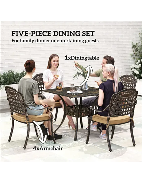 Outsunny Five-Piece Cast Aluminium Garden Dining Set - Bronze Tone