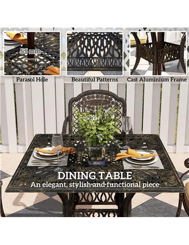 Outsunny Five-Piece Cast Aluminium Garden Dining Set - Bronze Tone