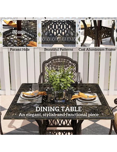 Outsunny Five-Piece Cast Aluminium Garden Dining Set - Bronze Tone
