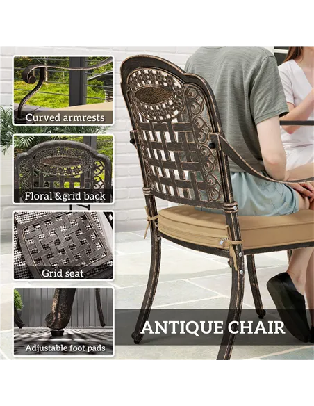 Outsunny Five-Piece Cast Aluminium Garden Dining Set - Bronze Tone