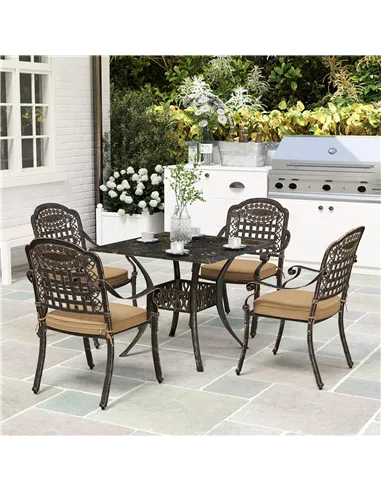 Outsunny Five-Piece Cast Aluminium Garden Dining Set - Bronze Tone