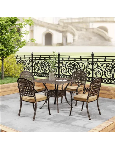 Outsunny Five-Piece Cast Aluminium Garden Dining Set - Bronze Tone