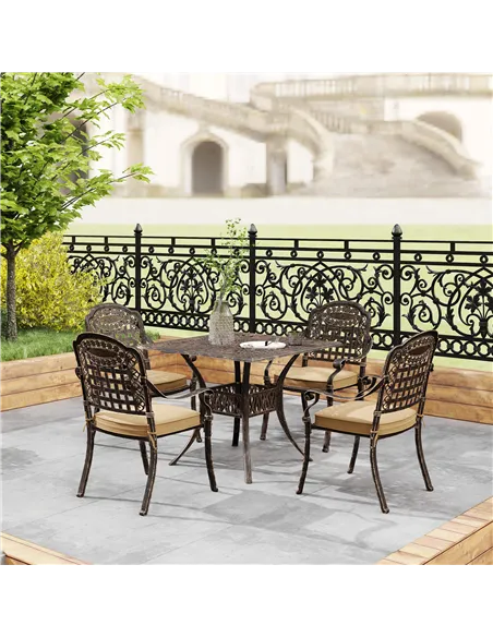 Outsunny Five-Piece Cast Aluminium Garden Dining Set - Bronze Tone