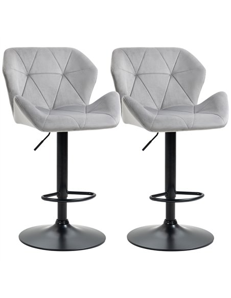 HOMCOM Bar Stools Set Of 2, Luxurious Velvet-Touch Barstools with Metal Frame Footrest Round Base Triangle Indenting Moulded Sea