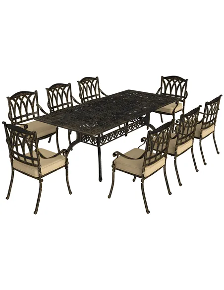 Outsunny Nine-Piece Cast Aluminium Garden Dining Set - Bronze Tone