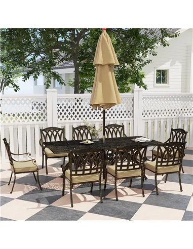 Outsunny Nine-Piece Cast Aluminium Garden Dining Set - Bronze Tone