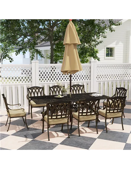 Outsunny Nine-Piece Cast Aluminium Garden Dining Set - Bronze Tone