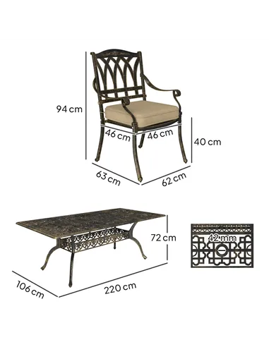 Outsunny Nine-Piece Cast Aluminium Garden Dining Set - Bronze Tone