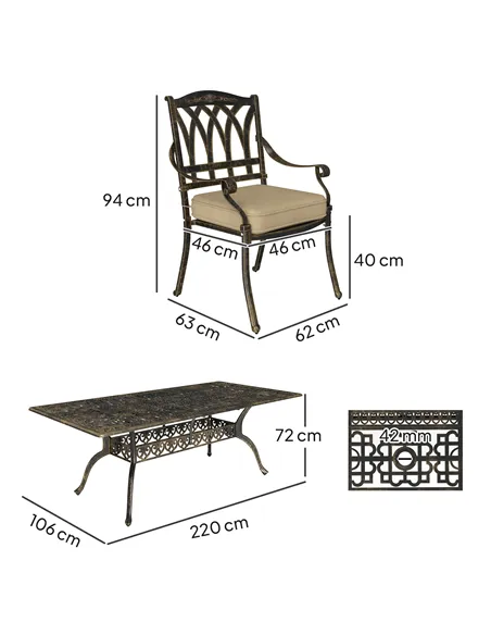 Outsunny Nine-Piece Cast Aluminium Garden Dining Set - Bronze Tone
