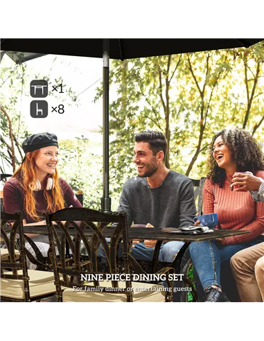 Outsunny Nine-Piece Cast Aluminium Garden Dining Set - Bronze Tone