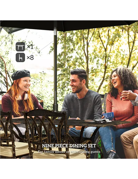 Outsunny Nine-Piece Cast Aluminium Garden Dining Set - Bronze Tone