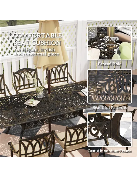 Outsunny Nine-Piece Cast Aluminium Garden Dining Set - Bronze Tone