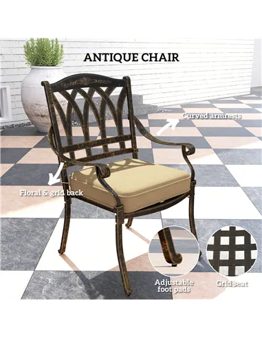 Outsunny Nine-Piece Cast Aluminium Garden Dining Set - Bronze Tone