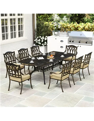 Outsunny Nine-Piece Cast Aluminium Garden Dining Set - Bronze Tone