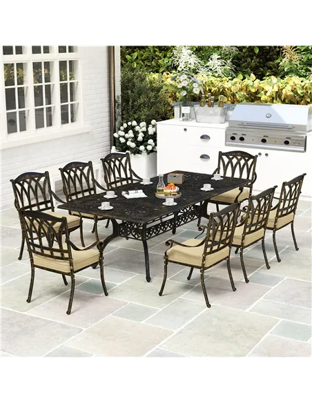 Outsunny Nine-Piece Cast Aluminium Garden Dining Set - Bronze Tone