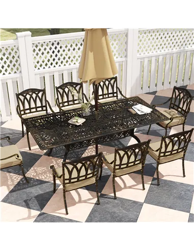 Outsunny Nine-Piece Cast Aluminium Garden Dining Set - Bronze Tone