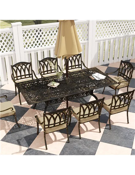 Outsunny Nine-Piece Cast Aluminium Garden Dining Set - Bronze Tone