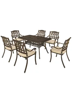 Outsunny Seven-Piece Cast Aluminium Garden Dining Set - Bronze Tone