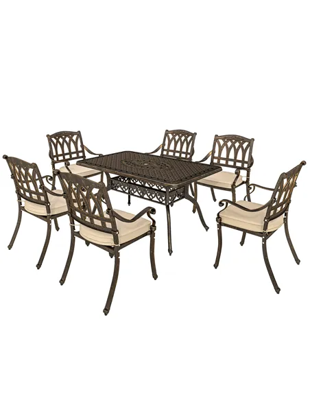 Outsunny Seven-Piece Cast Aluminium Garden Dining Set - Bronze Tone