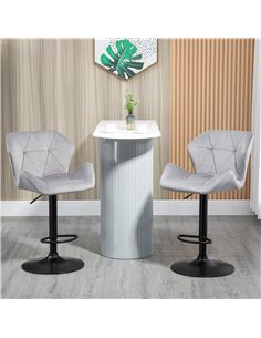 HOMCOM Bar Stools Set Of 2, Luxurious Velvet-Touch Barstools with Metal Frame Footrest Round Base Triangle Indenting Moulded Sea 2