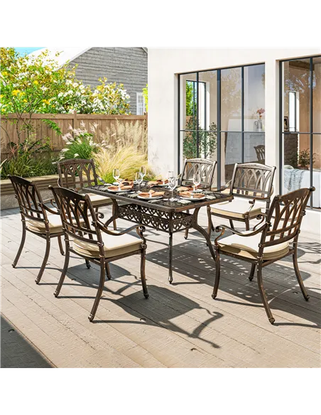 Outsunny Seven-Piece Cast Aluminium Garden Dining Set - Bronze Tone