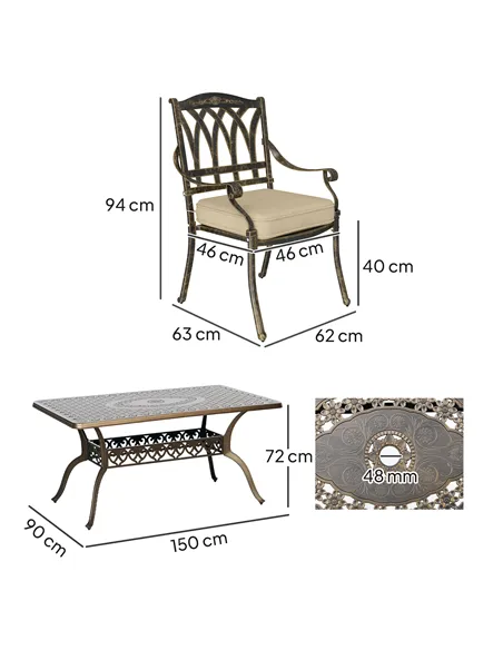Outsunny Seven-Piece Cast Aluminium Garden Dining Set - Bronze Tone