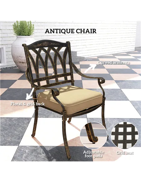 Outsunny Seven-Piece Cast Aluminium Garden Dining Set - Bronze Tone