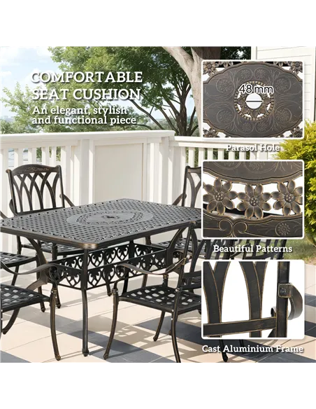 Outsunny Seven-Piece Cast Aluminium Garden Dining Set - Bronze Tone