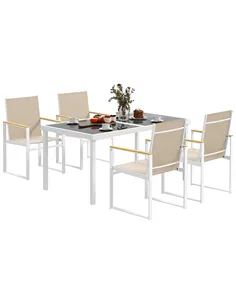 Outsunny 5 Piece Garden Furniture Set with 4 Armchairs and Tempered Glass Table Top, for Deck, Balcony