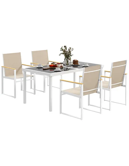 Outsunny 5 Piece Garden Furniture Set with 4 Armchairs and Tempered Glass Table Top, for Deck, Balcony