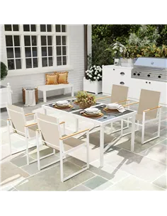 Outsunny 5 Piece Garden Furniture Set with 4 Armchairs and Tempered Glass Table Top, for Deck, Balcony 2