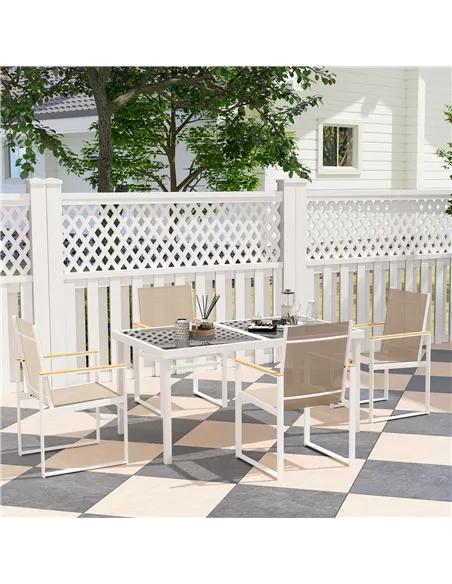 Outsunny 5 Piece Garden Furniture Set with 4 Armchairs and Tempered Glass Table Top, for Deck, Balcony