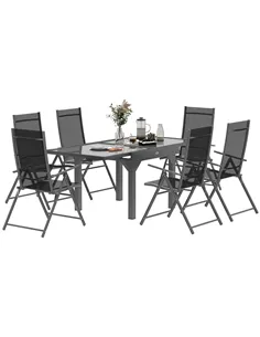Outsunny 7 Piece Outdoor Dining Set with Extendable Table and 6 Folding Chairs for Patio, Balcony, Deck, Grey