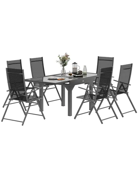 Outsunny 7 Piece Outdoor Dining Set with Extendable Table and 6 Folding Chairs for Patio, Balcony, Deck, Grey