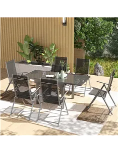 Outsunny 7 Piece Outdoor Dining Set with Extendable Table and 6 Folding Chairs for Patio, Balcony, Deck, Grey 2