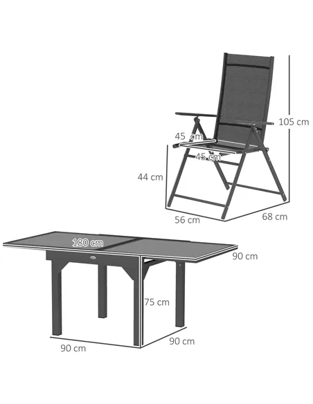 Outsunny 7 Piece Outdoor Dining Set with Extendable Table and 6 Folding Chairs for Patio, Balcony, Deck, Grey