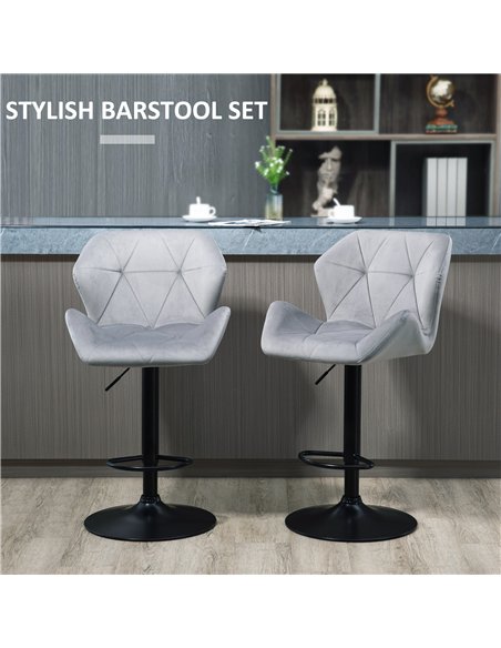 HOMCOM Bar Stools Set Of 2, Luxurious Velvet-Touch Barstools with Metal Frame Footrest Round Base Triangle Indenting Moulded Sea