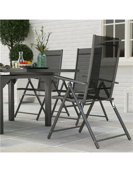 Outsunny 7 Piece Outdoor Dining Set with Extendable Table and 6 Folding Chairs for Patio, Balcony, Deck, Grey
