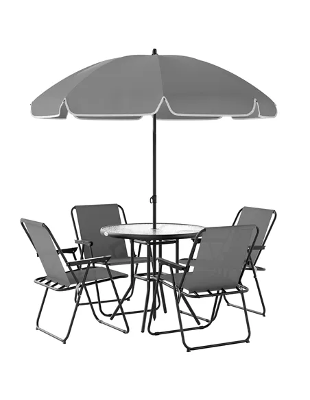 Outsunny 4 Seater Garden Furniture Set, 6 Pieces Garden Table and Chairs with Parasol, Outdoor Garden Dining Set with Folding Ch