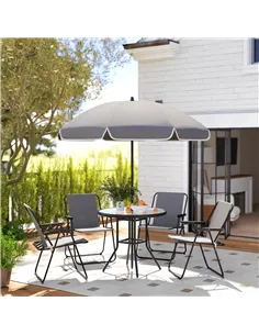 Outsunny 4 Seater Garden Furniture Set, 6 Pieces Garden Table and Chairs with Parasol, Outdoor Garden Dining Set with Folding Ch 2