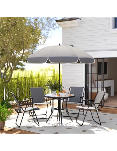 Outsunny 4 Seater Garden Furniture Set, 6 Pieces Garden Table and Chairs with Parasol, Outdoor Garden Dining Set with Folding Ch