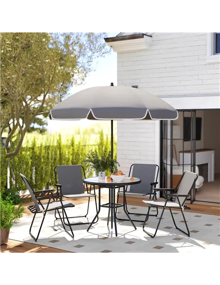 Outsunny 4 Seater Garden Furniture Set, 6 Pieces Garden Table and Chairs with Parasol, Outdoor Garden Dining Set with Folding Ch