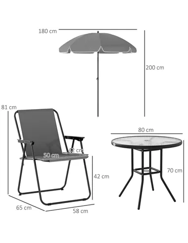 Outsunny 4 Seater Garden Furniture Set, 6 Pieces Garden Table and Chairs with Parasol, Outdoor Garden Dining Set with Folding Ch