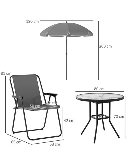 Outsunny 4 Seater Garden Furniture Set, 6 Pieces Garden Table and Chairs with Parasol, Outdoor Garden Dining Set with Folding Ch