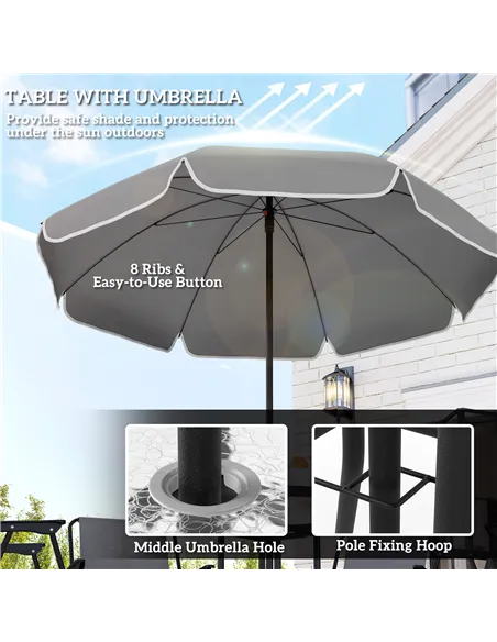 Outsunny 4 Seater Garden Furniture Set, 6 Pieces Garden Table and Chairs with Parasol, Outdoor Garden Dining Set with Folding Ch