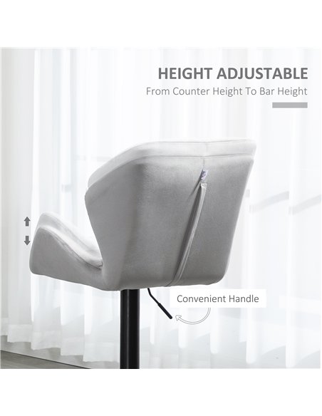HOMCOM Bar Stools Set Of 2, Luxurious Velvet-Touch Barstools with Metal Frame Footrest Round Base Triangle Indenting Moulded Sea