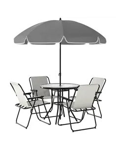 Outsunny 4 Seater Garden Furniture Set, 6 Pieces Garden Table and Chairs with Parasol, Outdoor Garden Dining Set with Folding Ch
