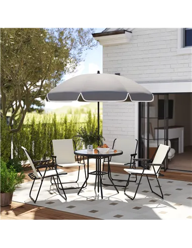 Outsunny 4 Seater Garden Furniture Set, 6 Pieces Garden Table and Chairs with Parasol, Outdoor Garden Dining Set with Folding Ch