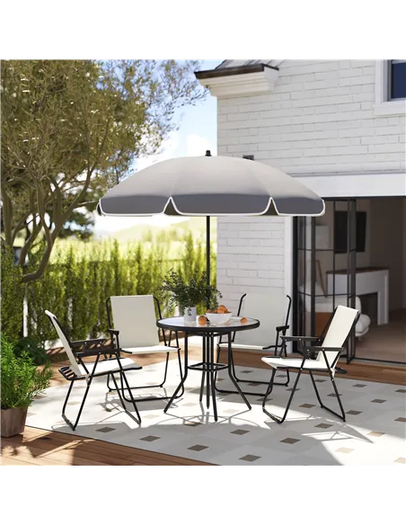 Outsunny 4 Seater Garden Furniture Set, 6 Pieces Garden Table and Chairs with Parasol, Outdoor Garden Dining Set with Folding Ch